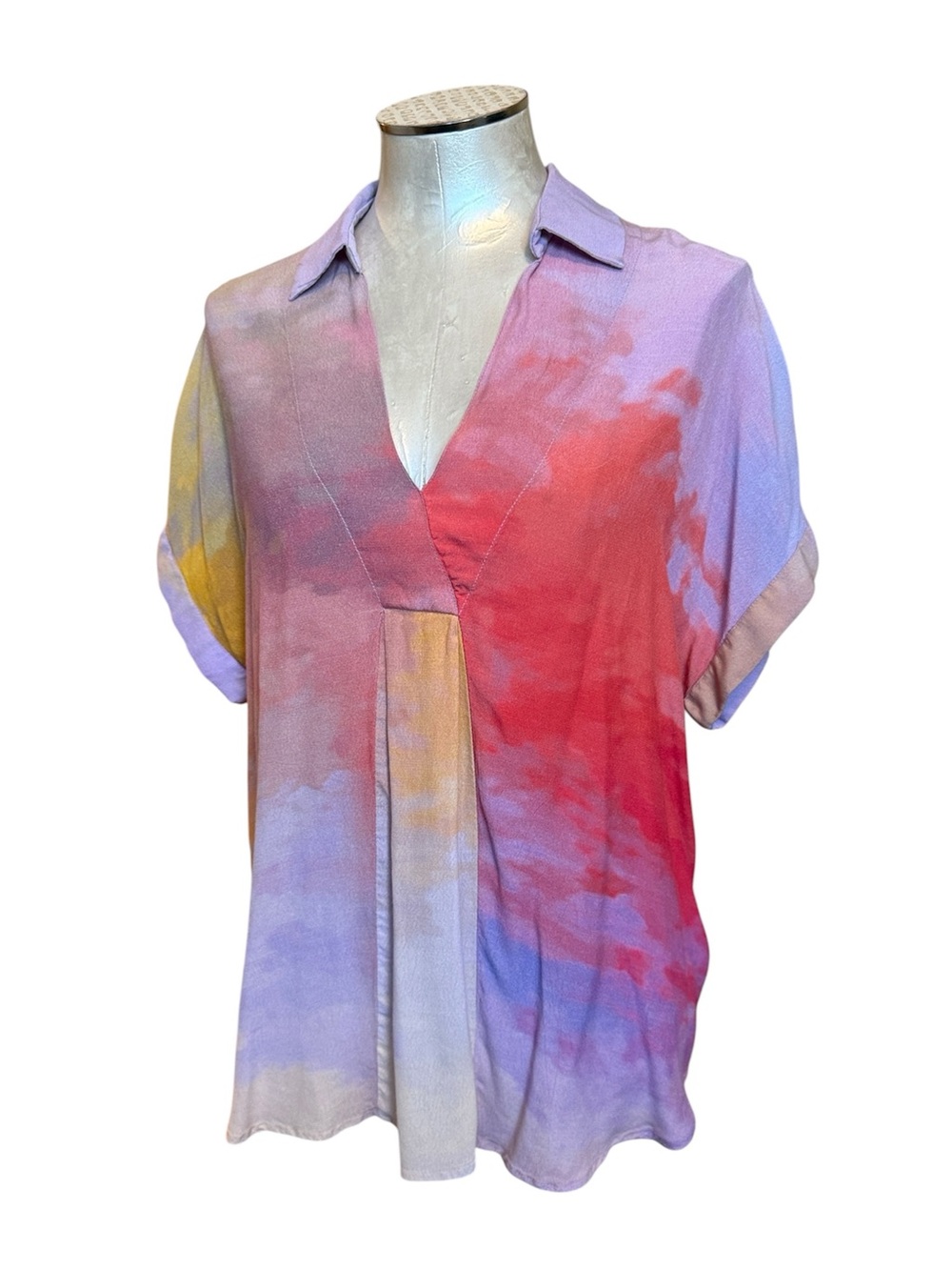 BL^NK London Anthropologie Watercolor Tie Dye V-Neck Tunic Blouse Sz M